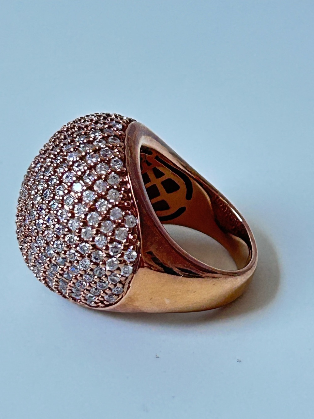 Pave Dome Style Cocktail Ring in Rose Gold Finish